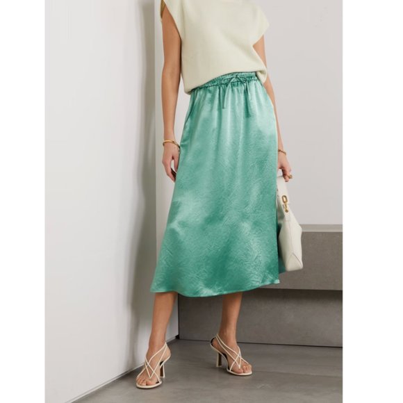 Max Mara Leisure Freda crinkled-satin midi skirt in Turquoise - Picture 1 of 5